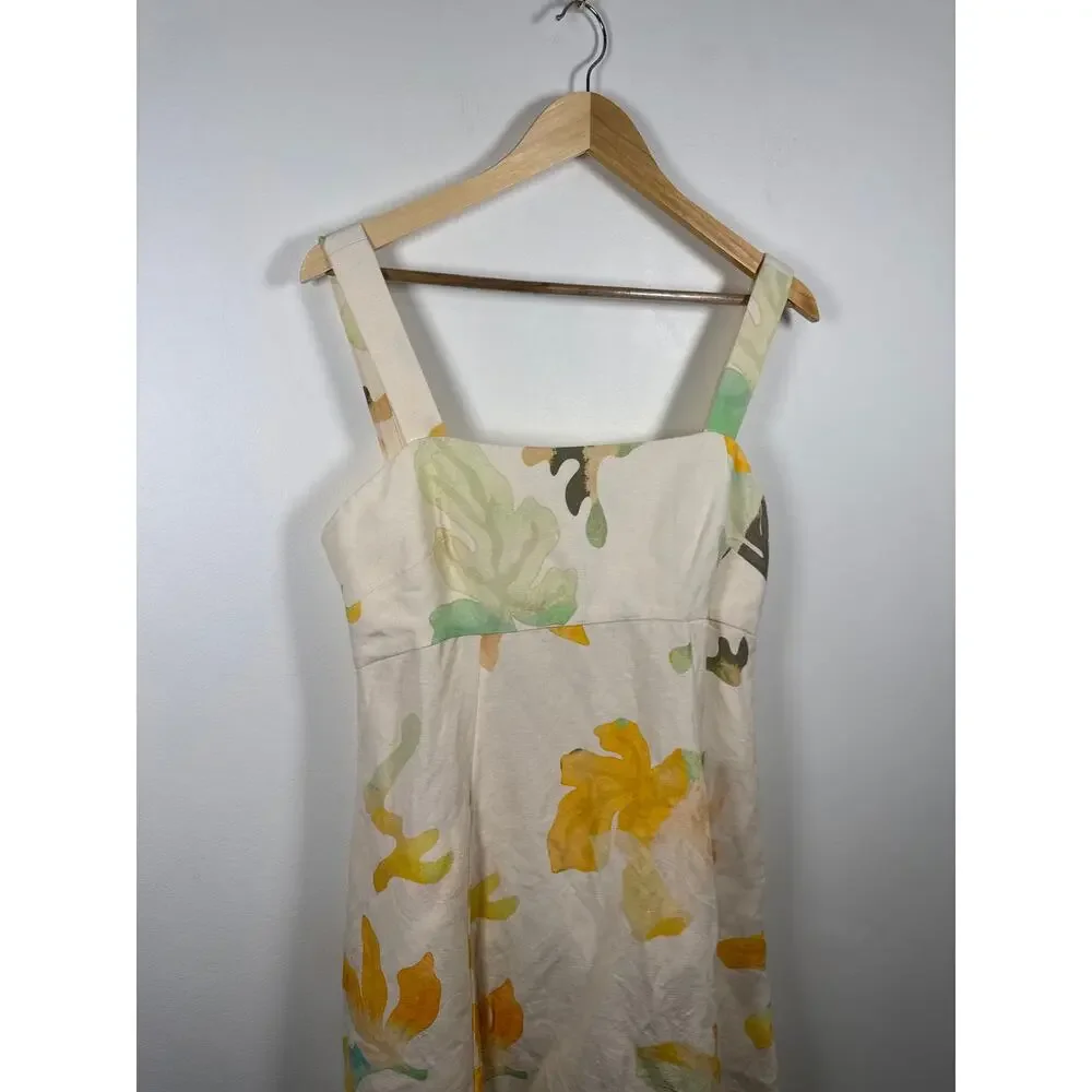 Acler Tate Square-Neck Floral Linen Midi Dress, Size 10 - Picture 8 of 8